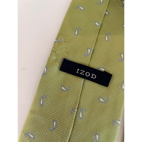 IZOD Men's 100% Silk Neck Tie Line Green w Blue Small Paisley Print JL - Picture 4 of 8